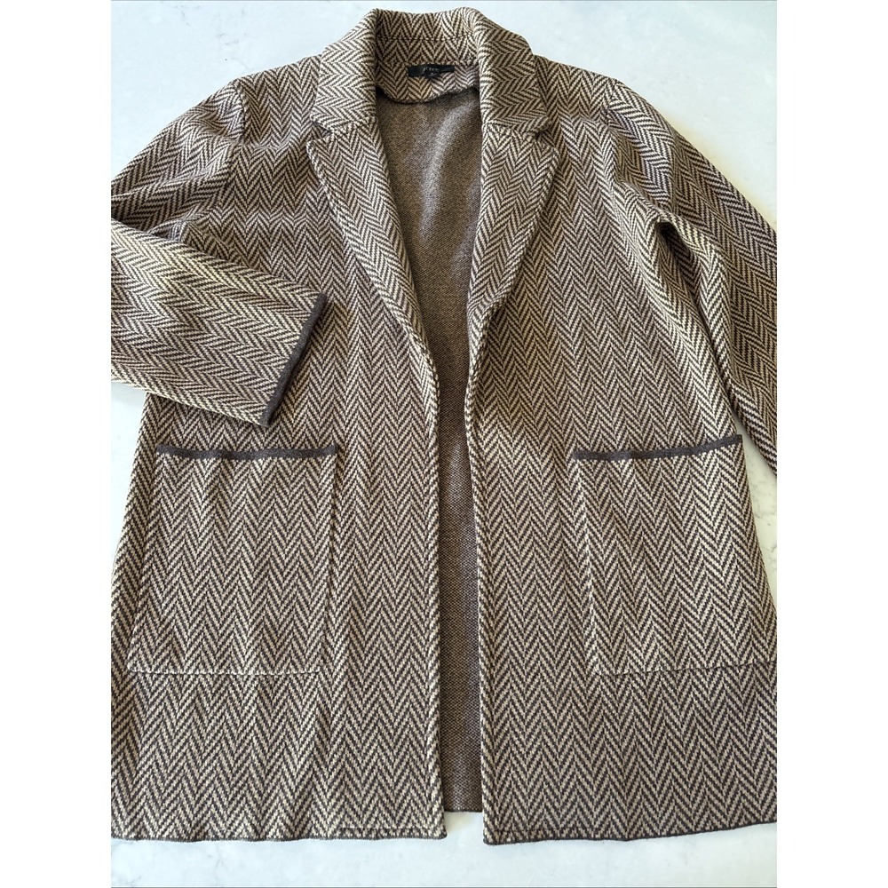 J Crew Jacket Small Brown Knit Herringbone  Merino Wool Cardigan Sweater Blazer